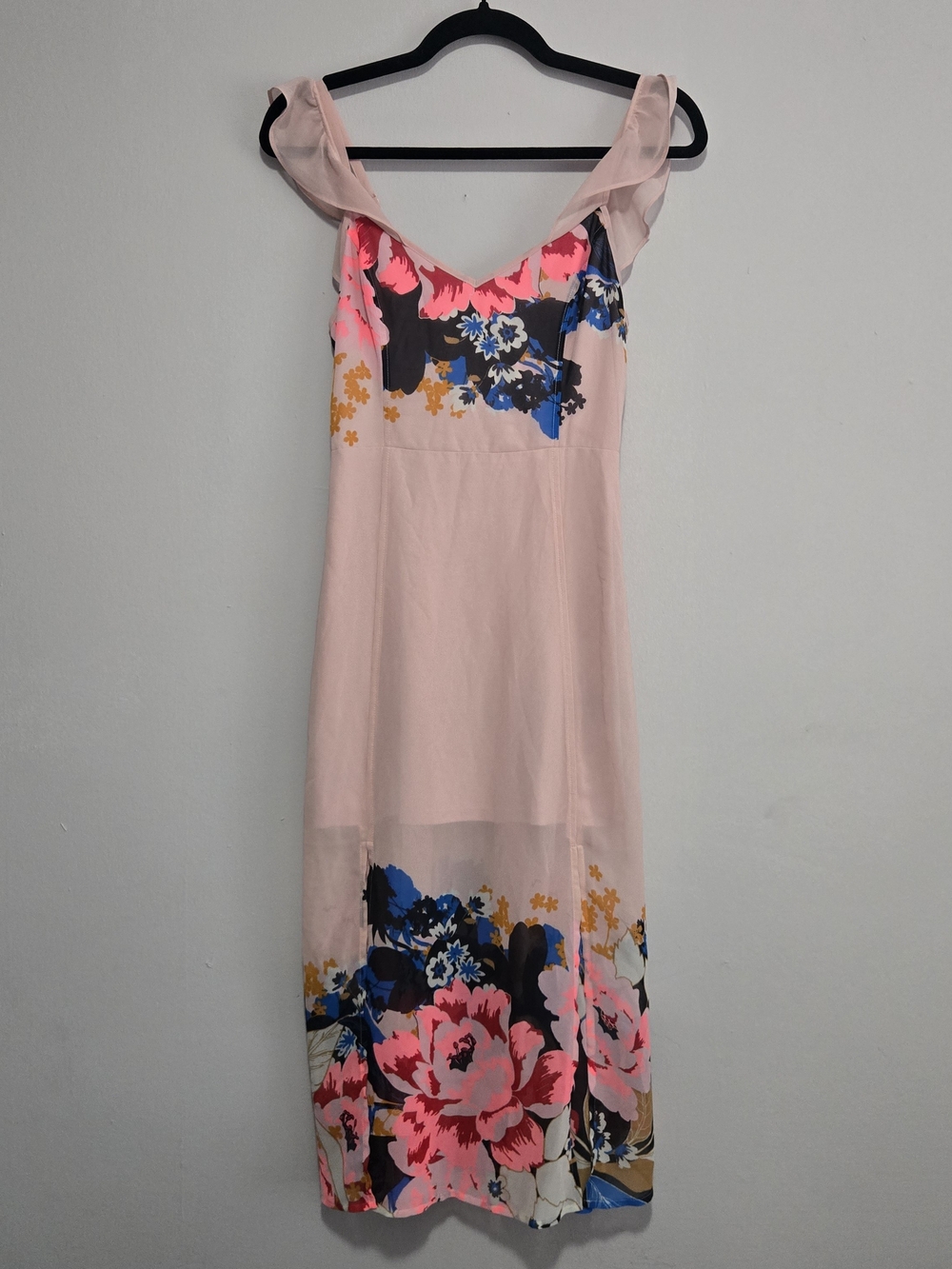 Express Pink Floral Maxi Dress with Blue Accents